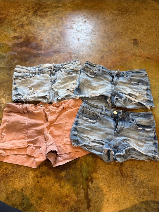 BKE Pants - BKE Women's Denim and Cotton Short Set - Light Blue Denim & Rose Pink